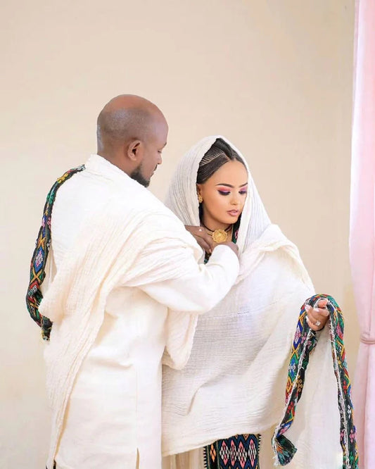 Darker Design in Traditional Habesha Couples Outfit Elegant Attire