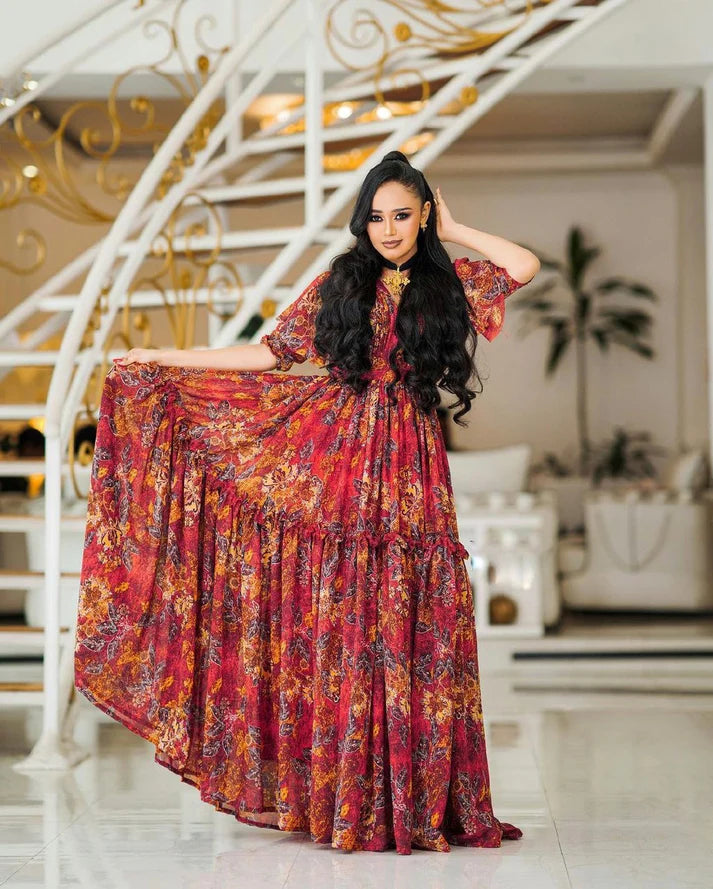 captivating red Habesha chiffon dress for special occasions