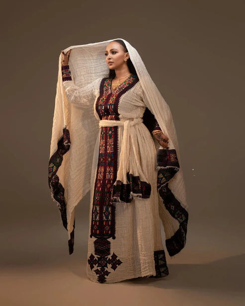 Ageless Dark Embroidered Traditional Dress