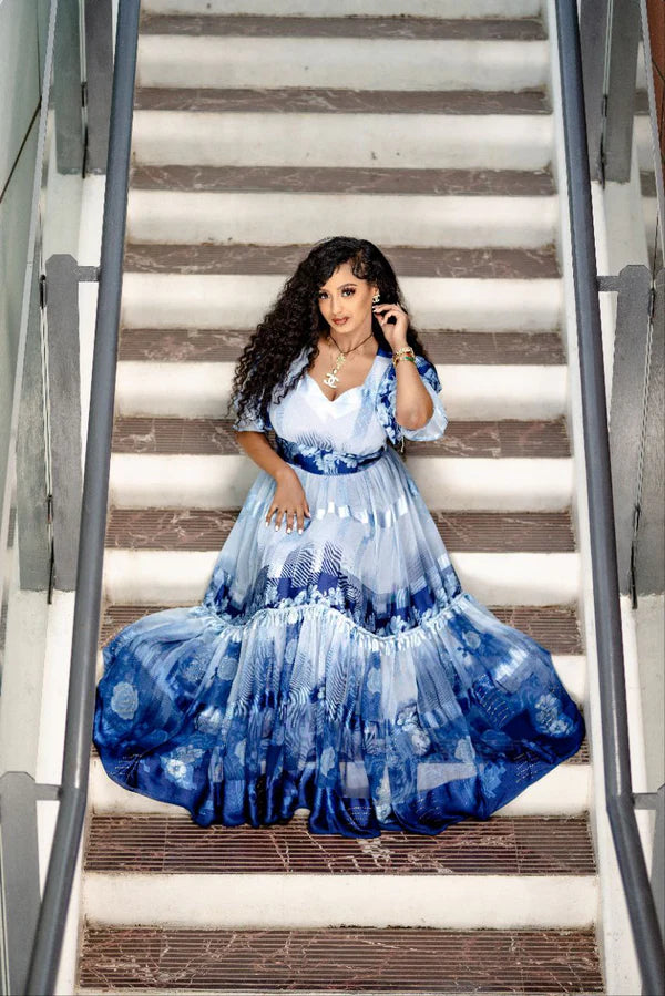 Blue Beauty in a Habesha Chiffon Dress A Flowy Habesha Chiffon Dress for an Easy Look