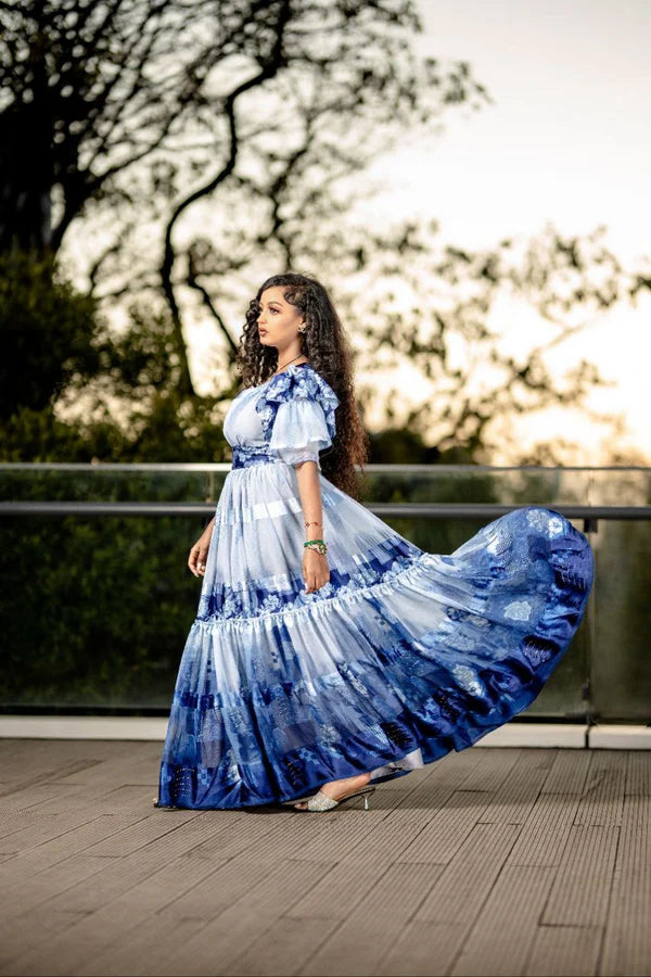Blue Beauty in a Habesha Chiffon Dress A Flowy Habesha Chiffon Dress for an Easy Look