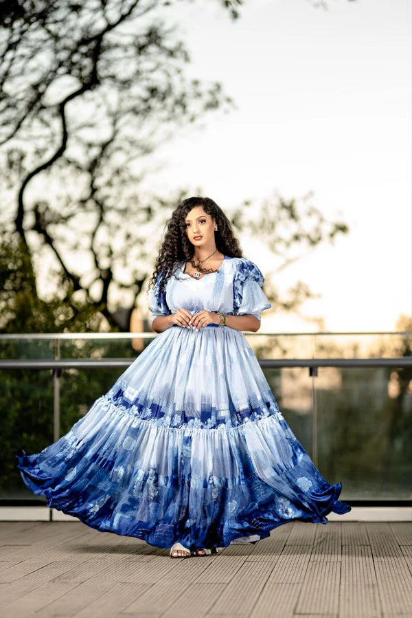 Blue Beauty in a Habesha Chiffon Dress A Flowy Habesha Chiffon Dress for an Easy Look