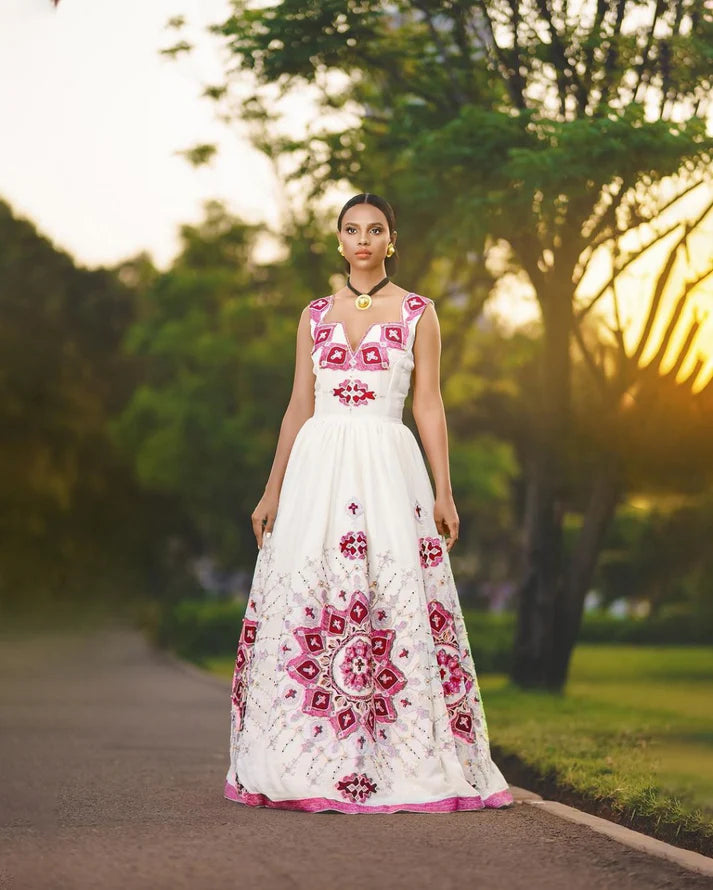 exceptional pink Habesha wedding dress is a testament to the exquisite craftsmanship