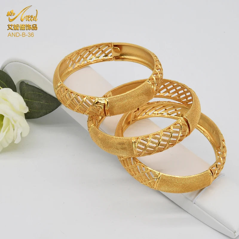 Eritrean and Ethipian Dubai Bangles 24K Gold Color African Bracelet For Women Designer Alloy Jewellery Wedding Luxury Hawaiian Jewelry