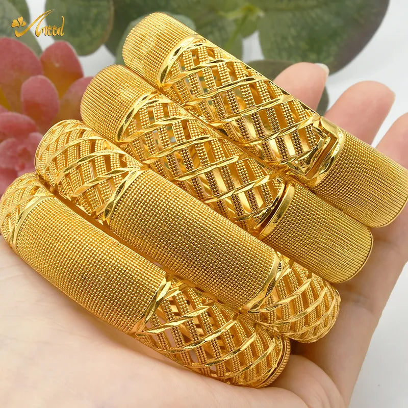 Eritrean and Ethipian Dubai Bangles 24K Gold Color African Bracelet For Women Designer Alloy Jewellery Wedding Luxury Hawaiian Jewelry