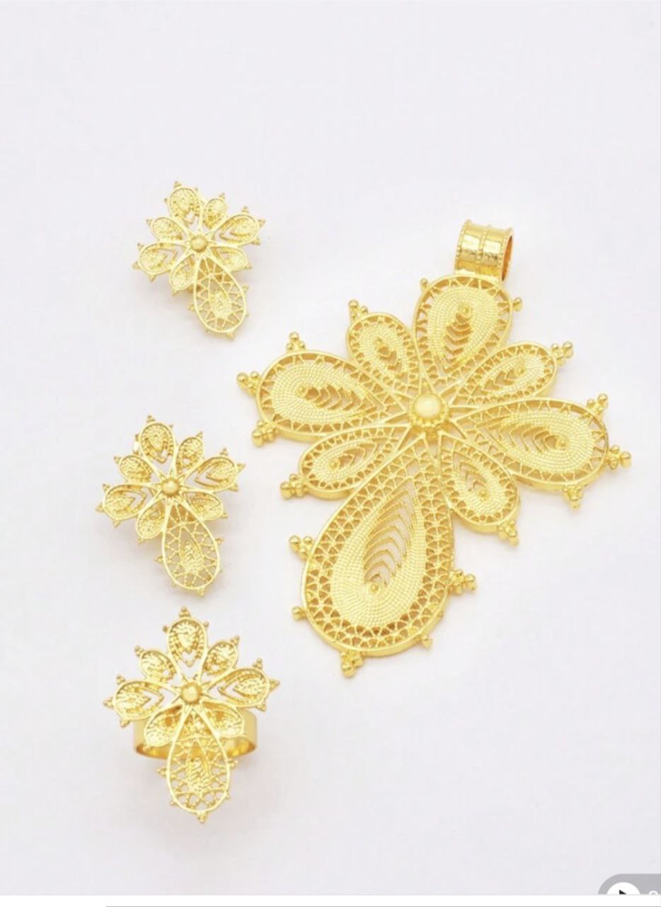 Stunning Habeshan Gold Jewelry Set Floral Elegance and Artistry