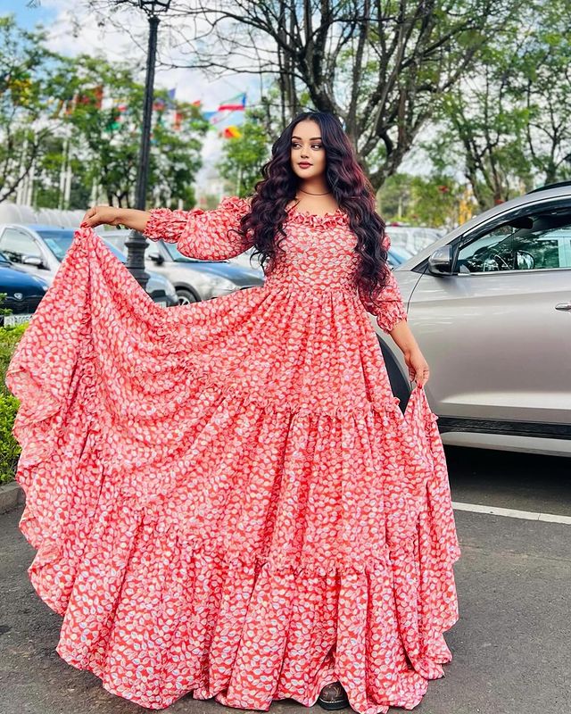 Chic Vibrant Habesha Shiffon Gown: Trendy Habesha Chiffon Dress**