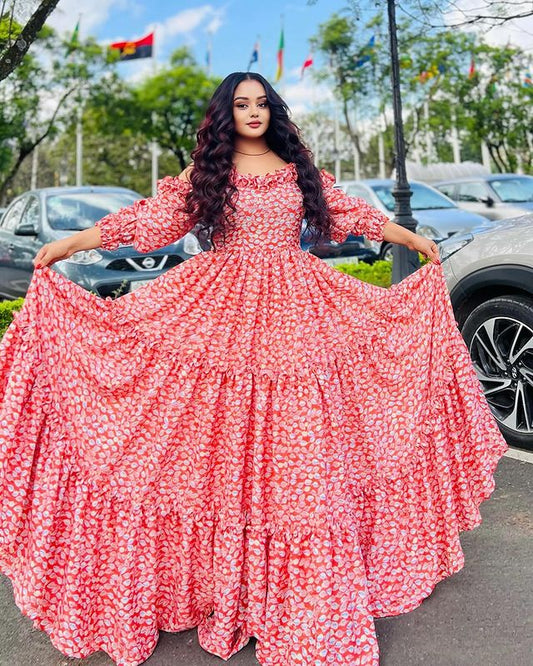 Chic Vibrant Habesha Shiffon Gown Trendy Habesha Chiffon Dress