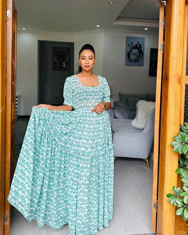 Chic Azure Chiffon Gown Effortless Grace Habesha Chiffon Attire.