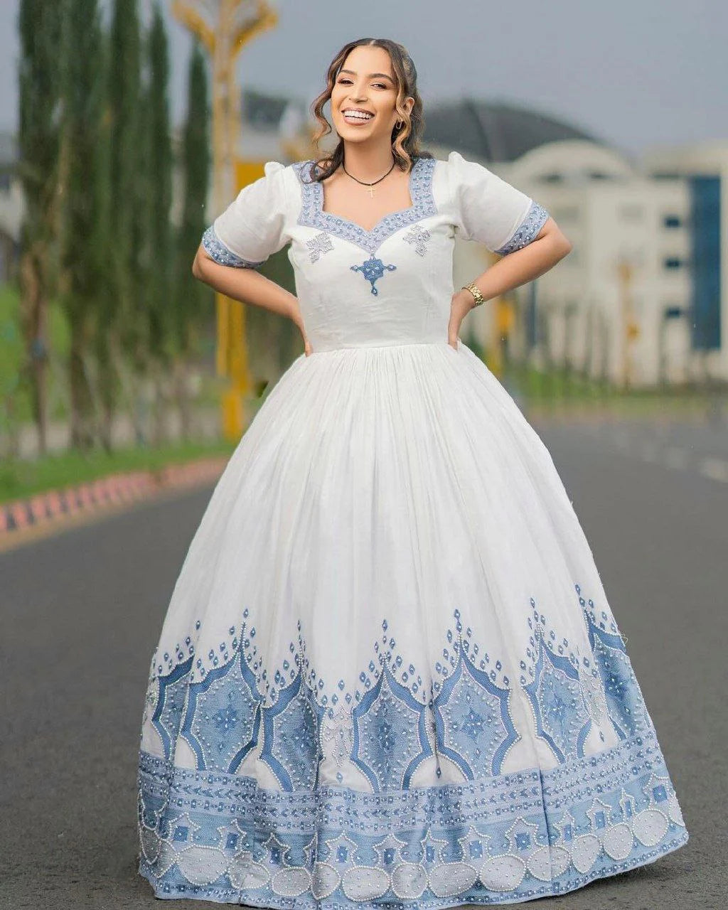 Azure Beaded Habesha Bridal Gown Sparkle and Glow in Our Radiant Habesha Wedding Attire