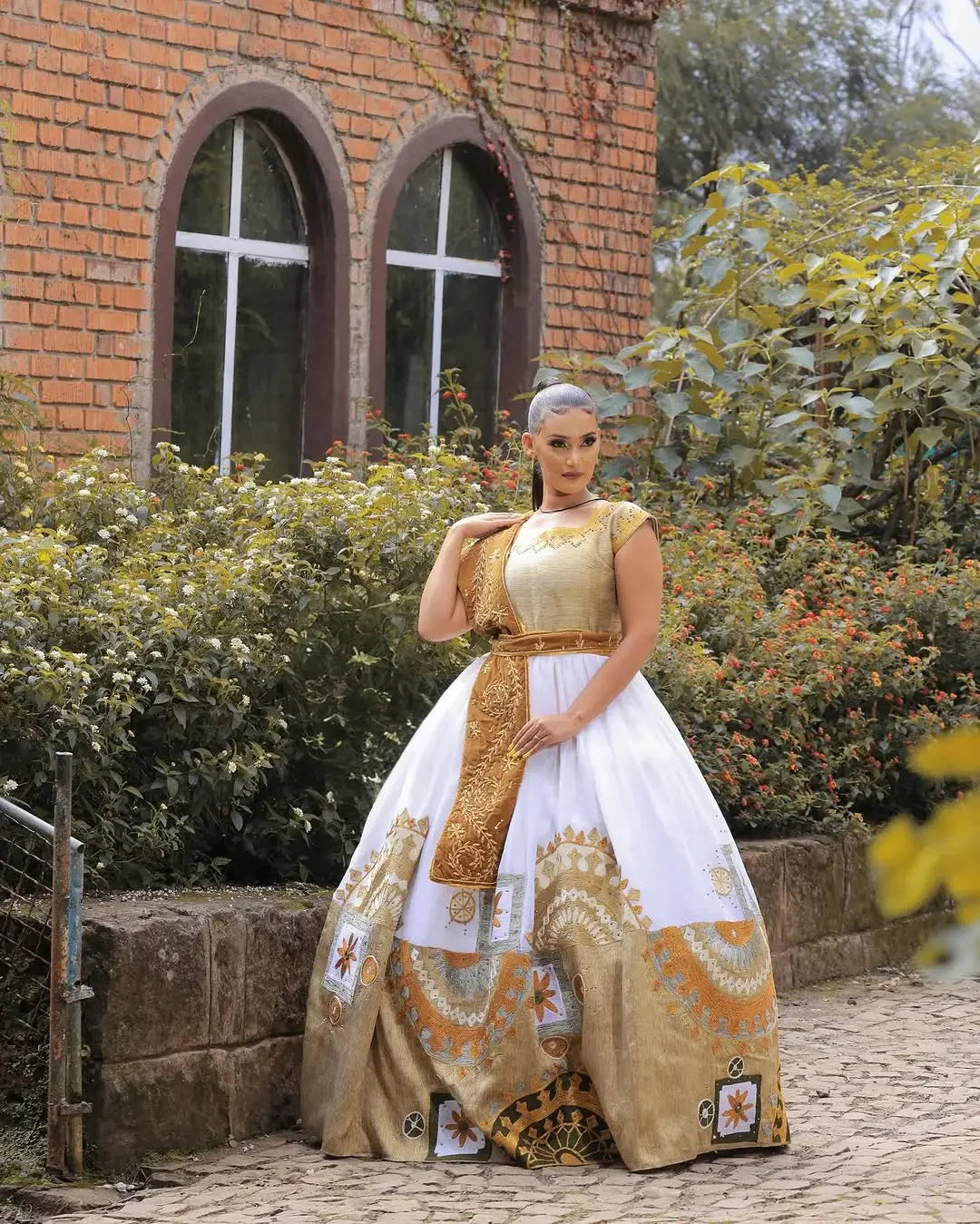Radiant Golden Traditional Habesha Attire: Outstanding Craftsmanship on Habesha Garment for Your Memorable Occasion Habesha Wedding Outfit