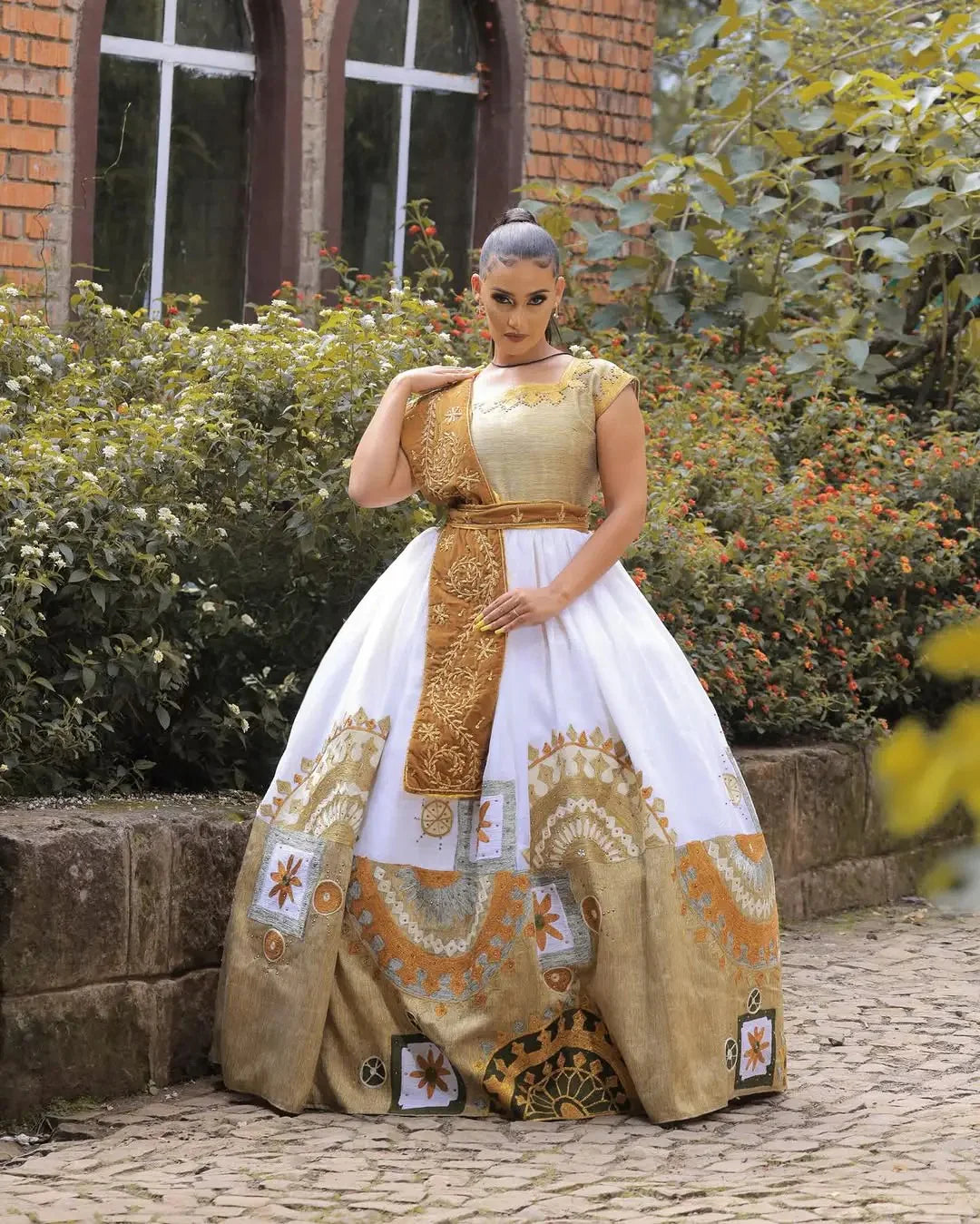Radiant Golden Traditional Habesha Attire: Outstanding Craftsmanship on Habesha Garment for Your Memorable Occasion Habesha Wedding Outfit
