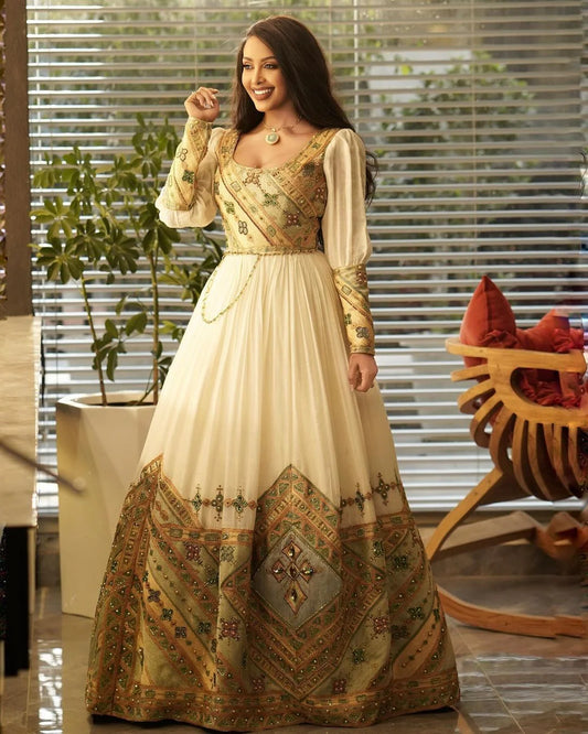 Elegant Beadwork Habesha Bridal Gown Contemporary Habesha Kemis for Every Celebration