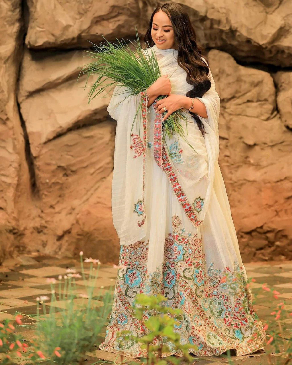 Luminous Light Tone Wedding Habesha Dress Contemporary Habesha Kemis in Traditional Style