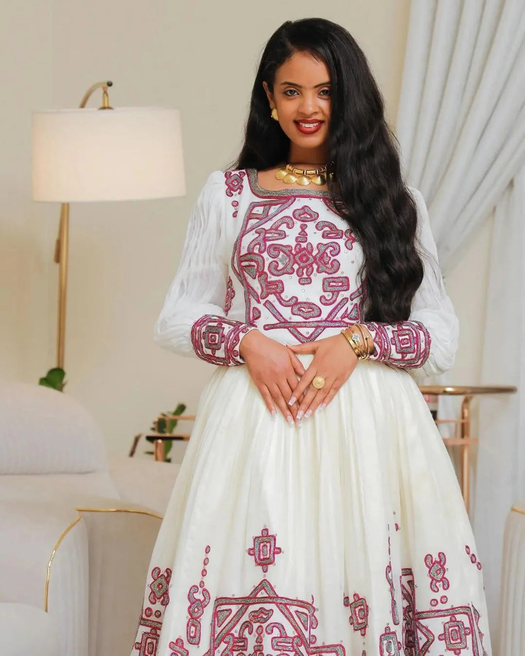 Beautiful Pink Wedding Habesha Dress: Contemporary Habesha Kemis in Traditional Style