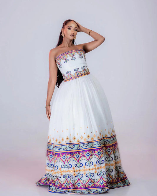 Chic Beaded Wedding Habesha Dress Contemporary Habesha Kemis in Traditional Style
