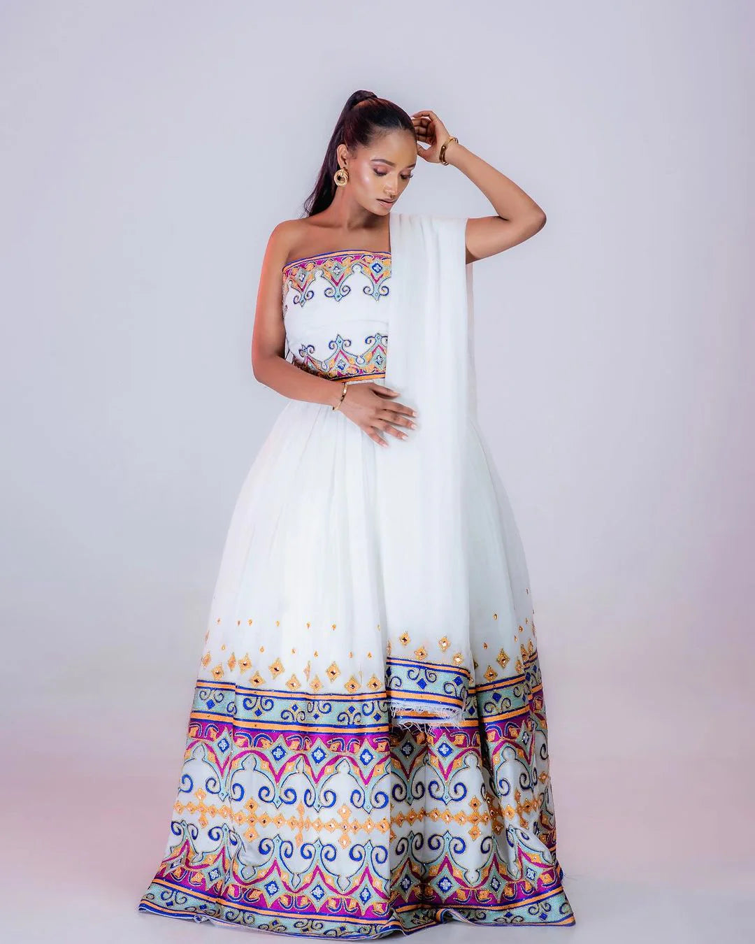 Chic Beaded Wedding Habesha Dress: Contemporary Habesha Kemis in Traditional Style