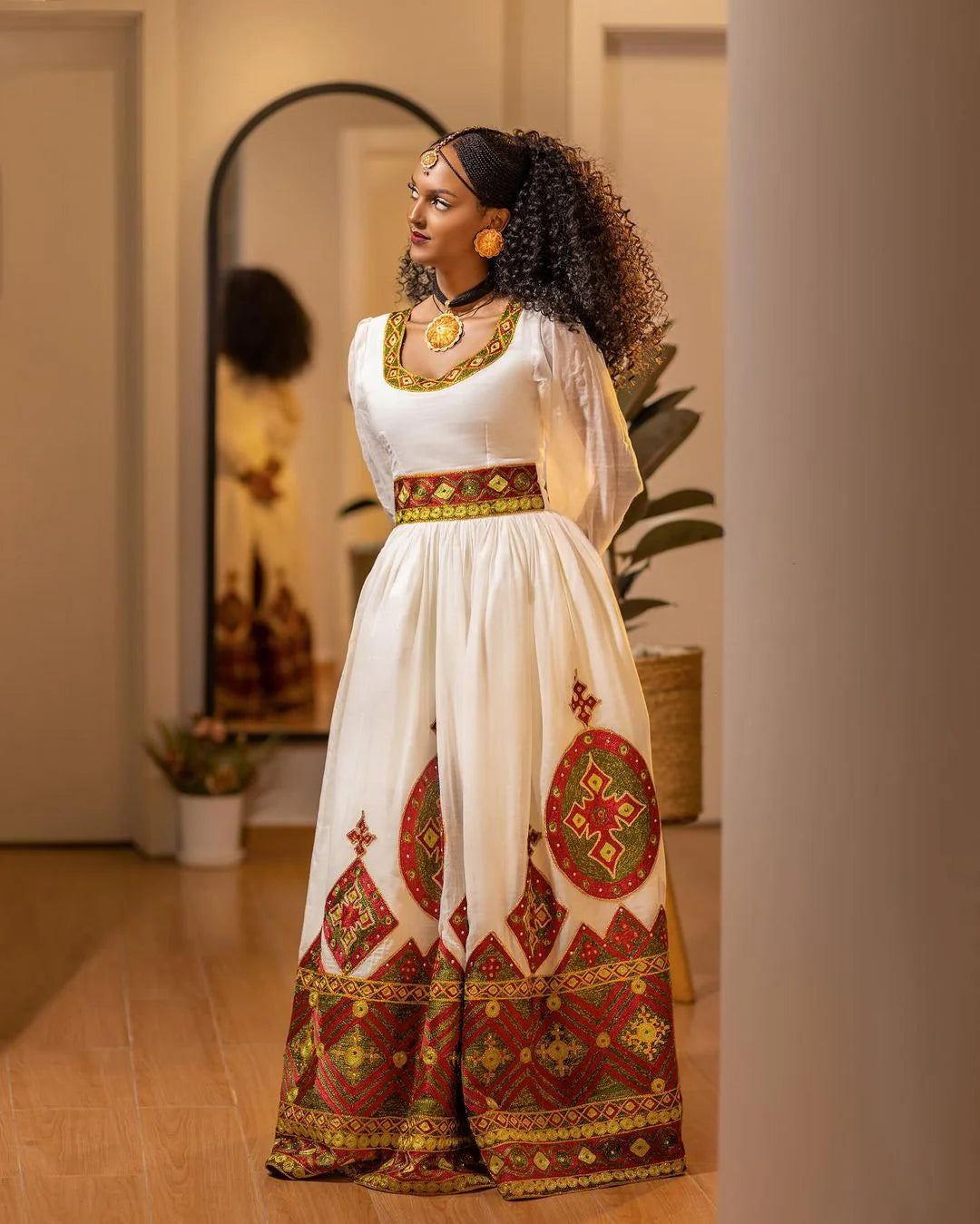Beaded Wedding Habesha Dress with Exquisite Design, Habesha Kemis Style