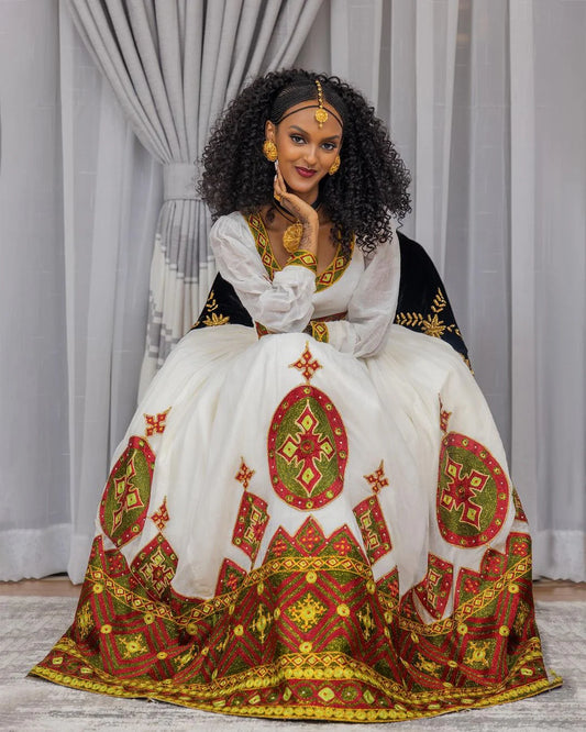 Beaded Wedding Habesha Dress with Exquisite Design, Habesha Kemis Style