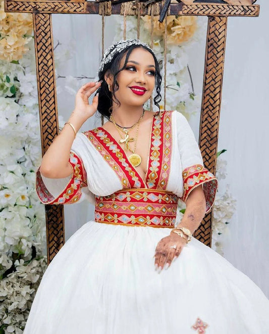 Habesha Grace A Habesha Wedding dress Embracing Bold Colors in Habesha Kemis Designs
