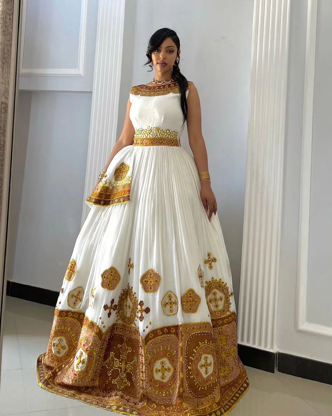 Radiant Shine Habesha Wedding Kemis Menen Fabric Dazzling Habesha Dress