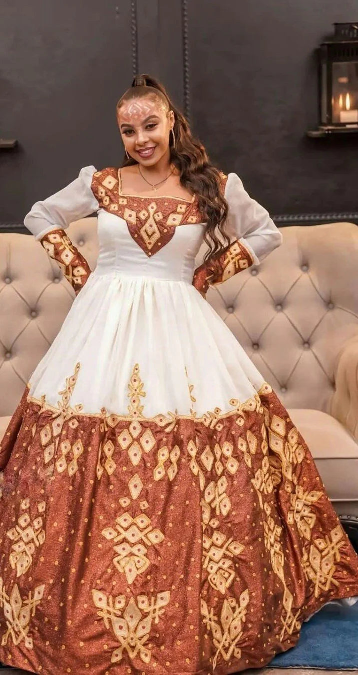 Unique Habesha Kemis, a beautiful dress Wedding, blending cultural heritage with modern style.