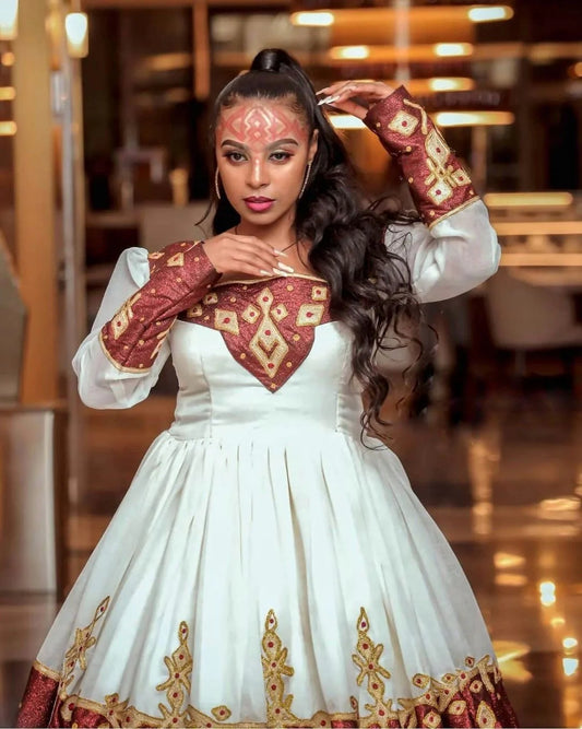 Unique Habesha Kemis, a beautiful dress Wedding, blending cultural heritage with modern style.