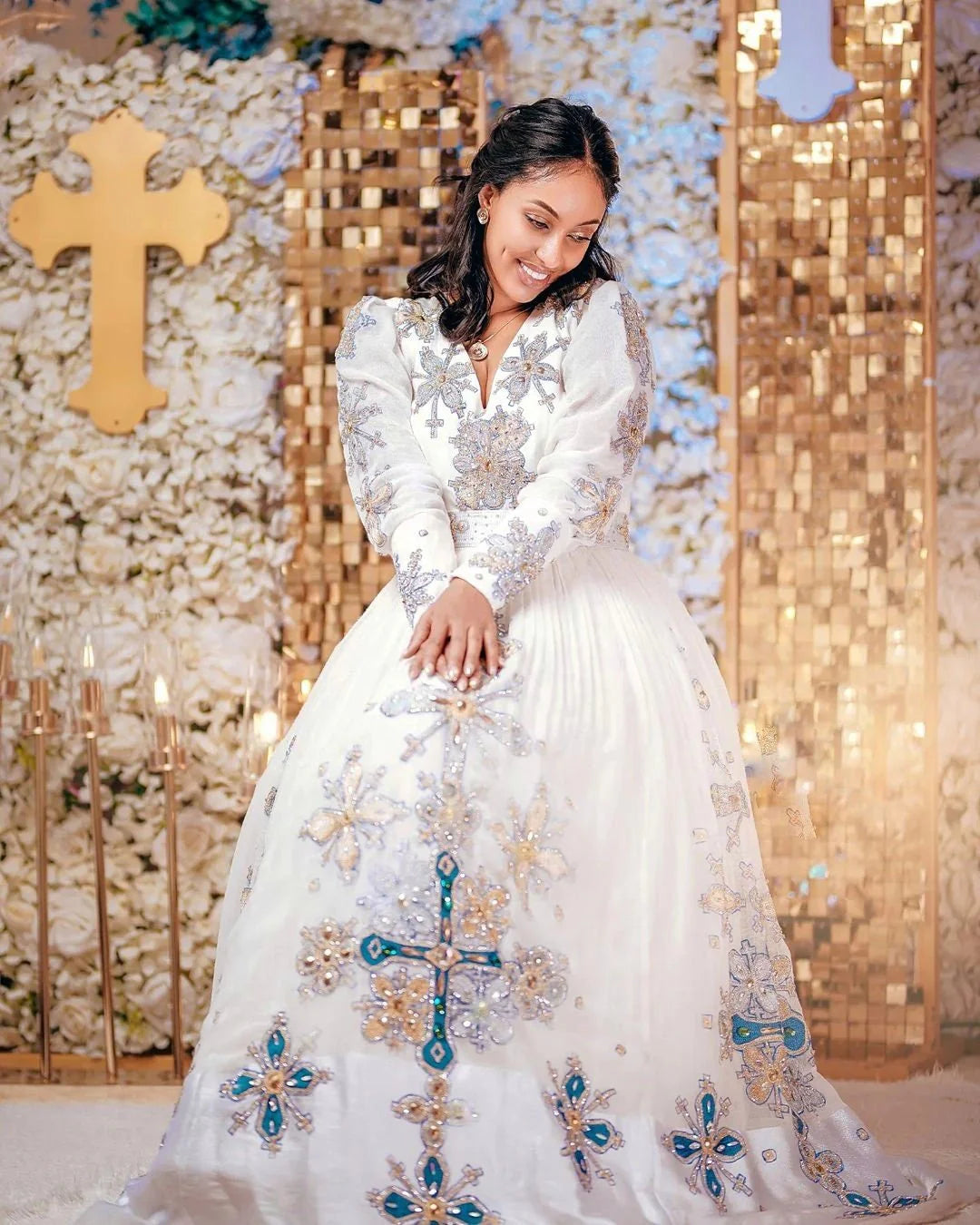 Modern Habesha Kemis, a stunning Habesha wedding dress for any occasion, showcasing elegant design and cultural heritage