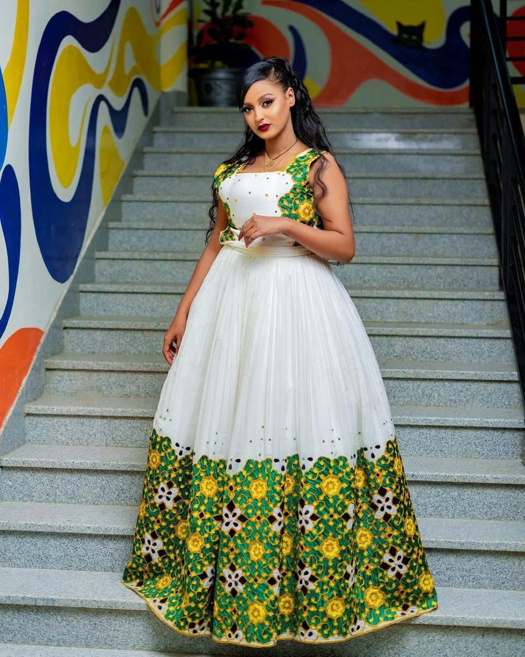 A beautiful Habesha kemis adorned with intricate Tilf designs