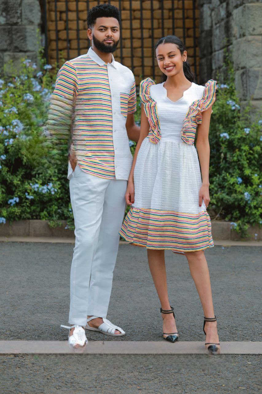 Stylish and Vibrant Modern Habesha Fashion Ensemble for Celebrations