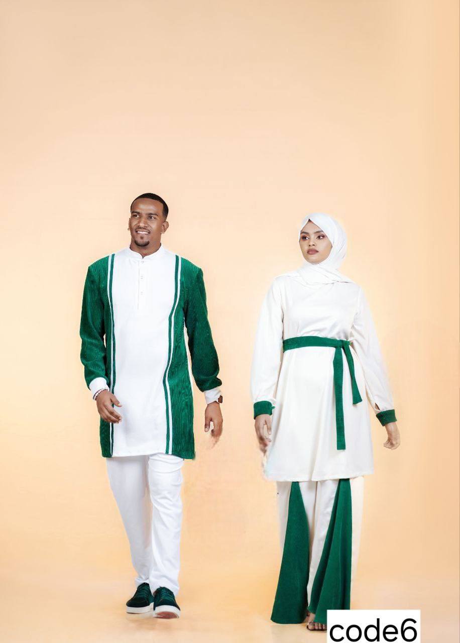 Modern White and Green Habesha Attire with Hijab