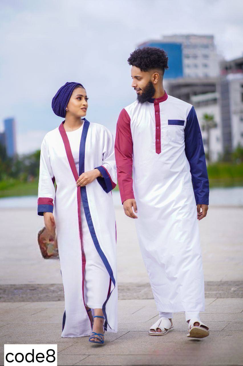 Stylish White and Maroon Habesha Attire with Hijab