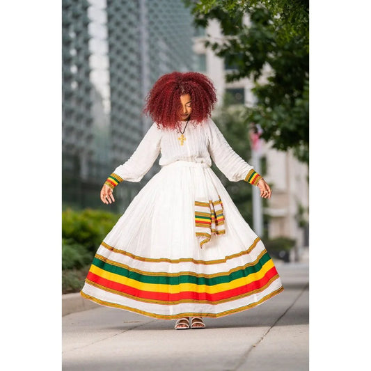 A Gorgeous Shimena Habesha Dress with Menen Fabric and Flag-Inspired Design