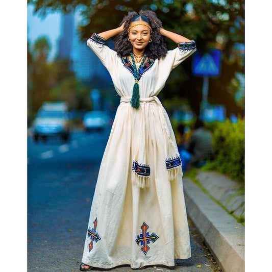 A Beautiful & Elegant Traditional Habesha Dress with Full Embroidery