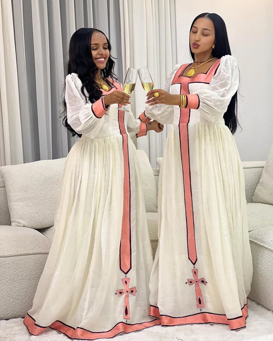 Blush Blossom Modern Habesha Dress Simple Pink Tilet Habesha Kemis