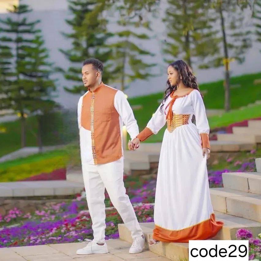 Elegant Couple's Ensemble with Modern and Traditional Flair