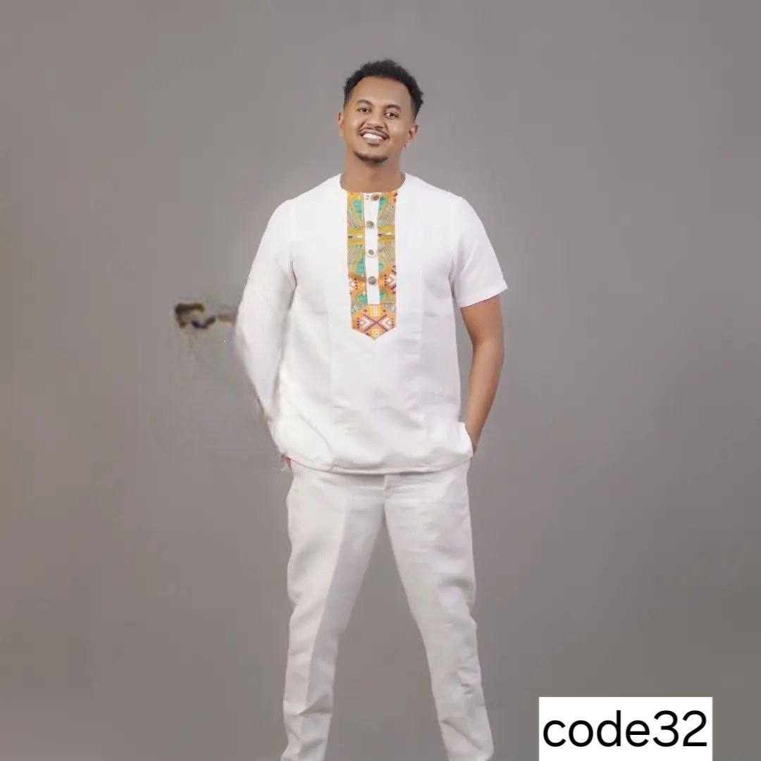 Modern White Ensemble with Colorful Detailing A Fusion of Style and Tradition