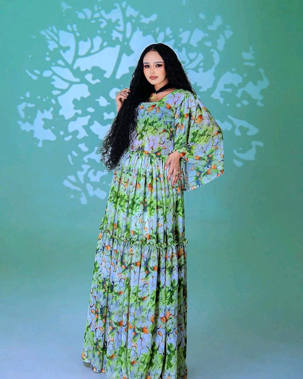 Elegant Floral Habesha Chiffon Dress