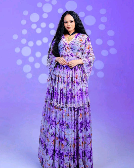 Charming Lavender Habesha Chiffon Dress