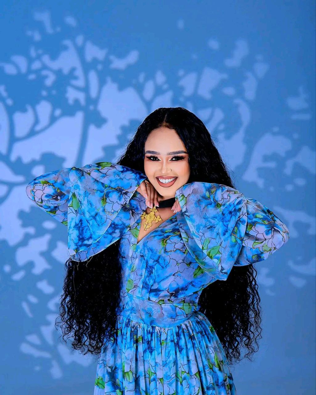 Radiant Sky-Blue Habesha Chiffon Dress