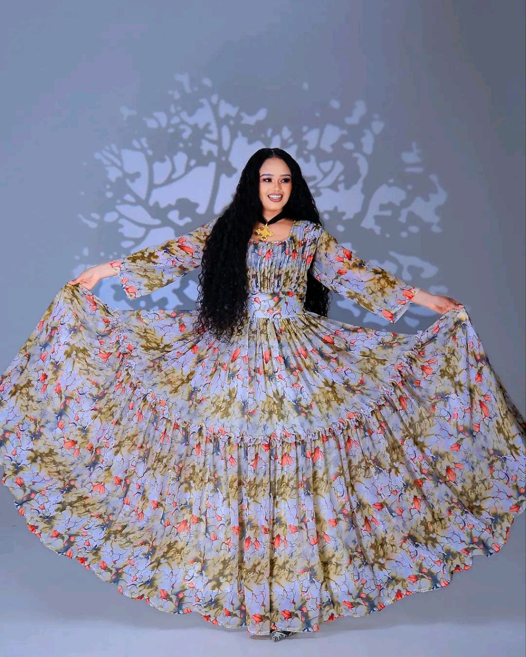 Enchanting Floral Habesha Chiffon Dress
