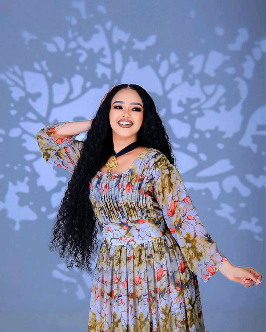 Enchanting Floral Habesha Chiffon Dress
