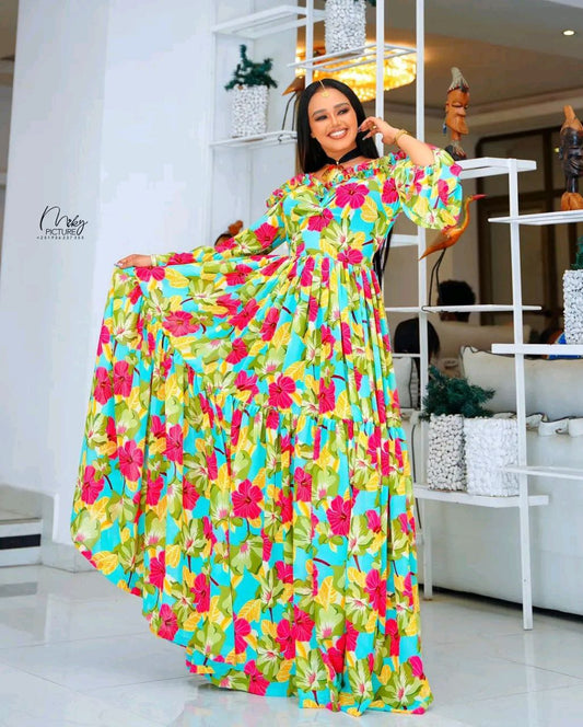 Stunning Royal Blue Habesha Chiffon Dress