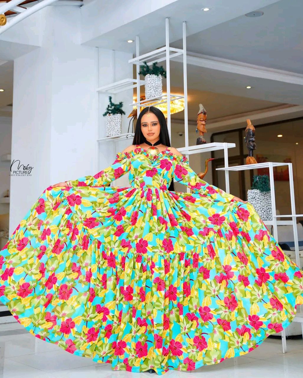 Stunning Royal Blue Habesha Chiffon Dress