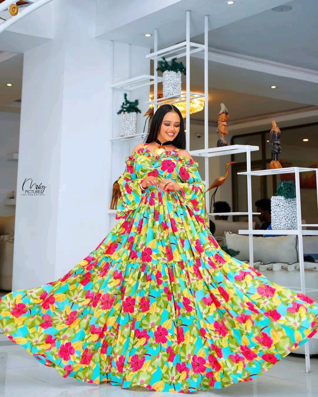 Stunning Royal Blue Habesha Chiffon Dress