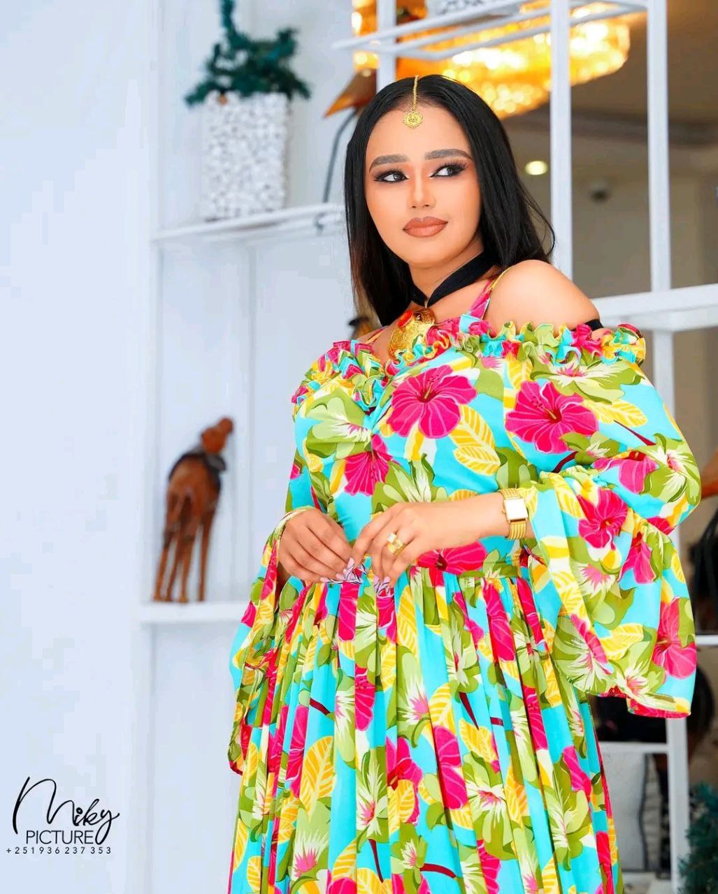 Stunning Royal Blue Habesha Chiffon Dress