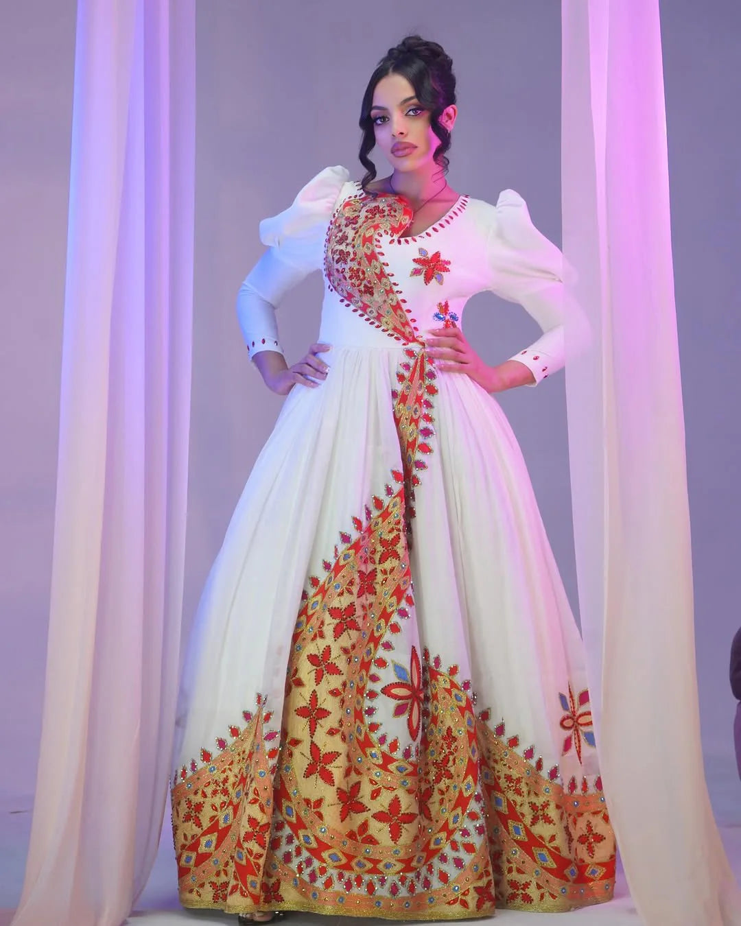 Billowy Shoulders on Habesha Bridal Attire Beautiful Cultural Ensemble