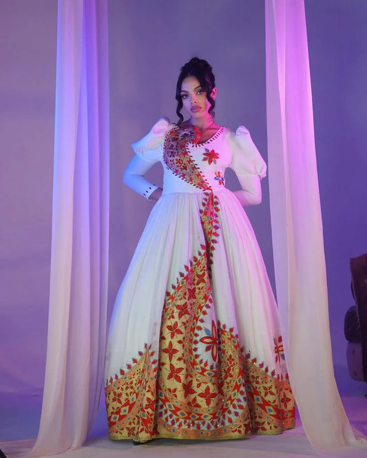 Billowy Shoulders on Habesha Bridal Attire Beautiful Cultural Ensemble