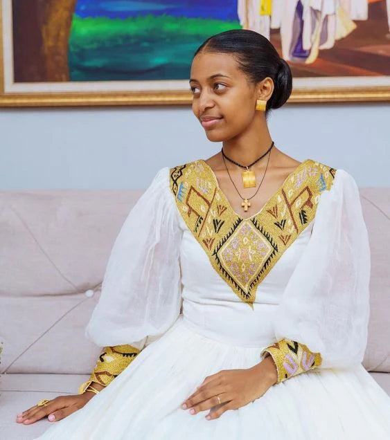 Enchanting Golden Traditional Ethiopian Wedding Gown