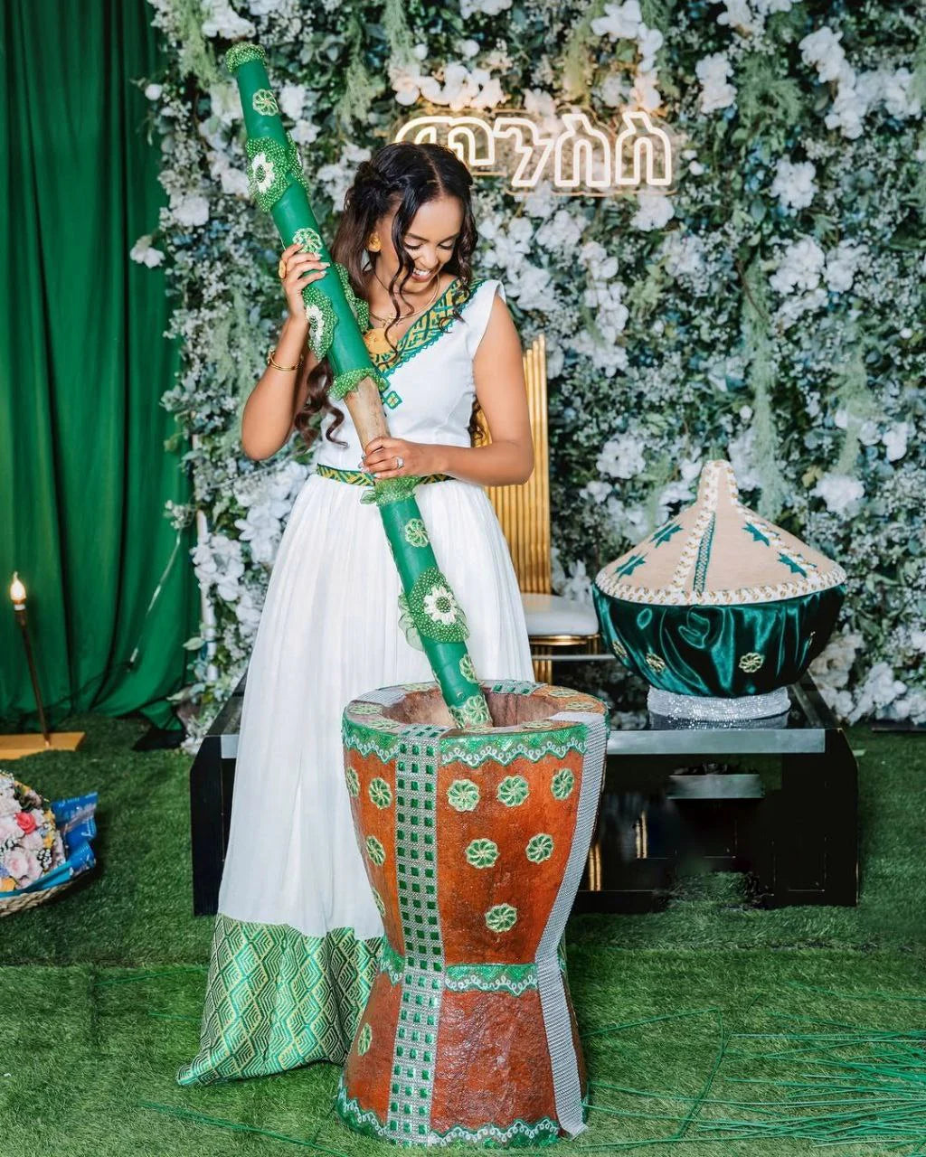 Stunning Habesha Dress with Vibrant Colors and Intricate Patterns